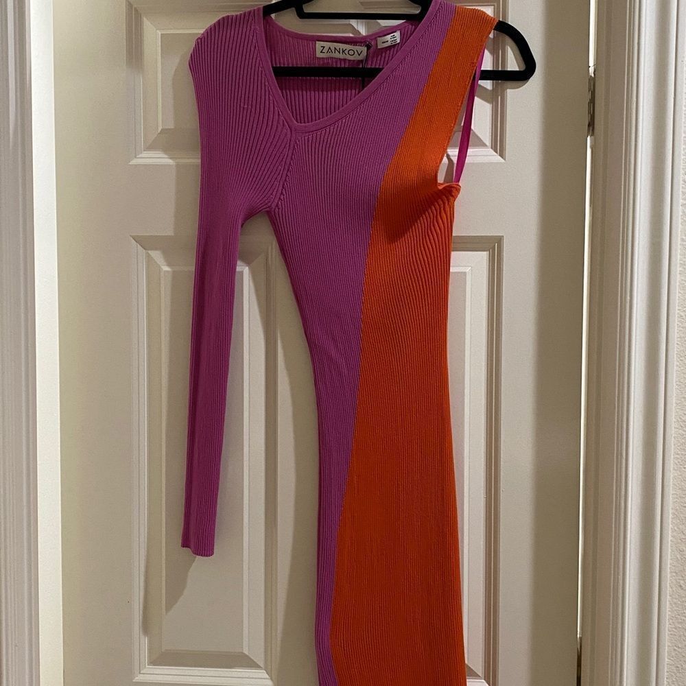Colorblock Long Sleeve Dress in Pink and Orange